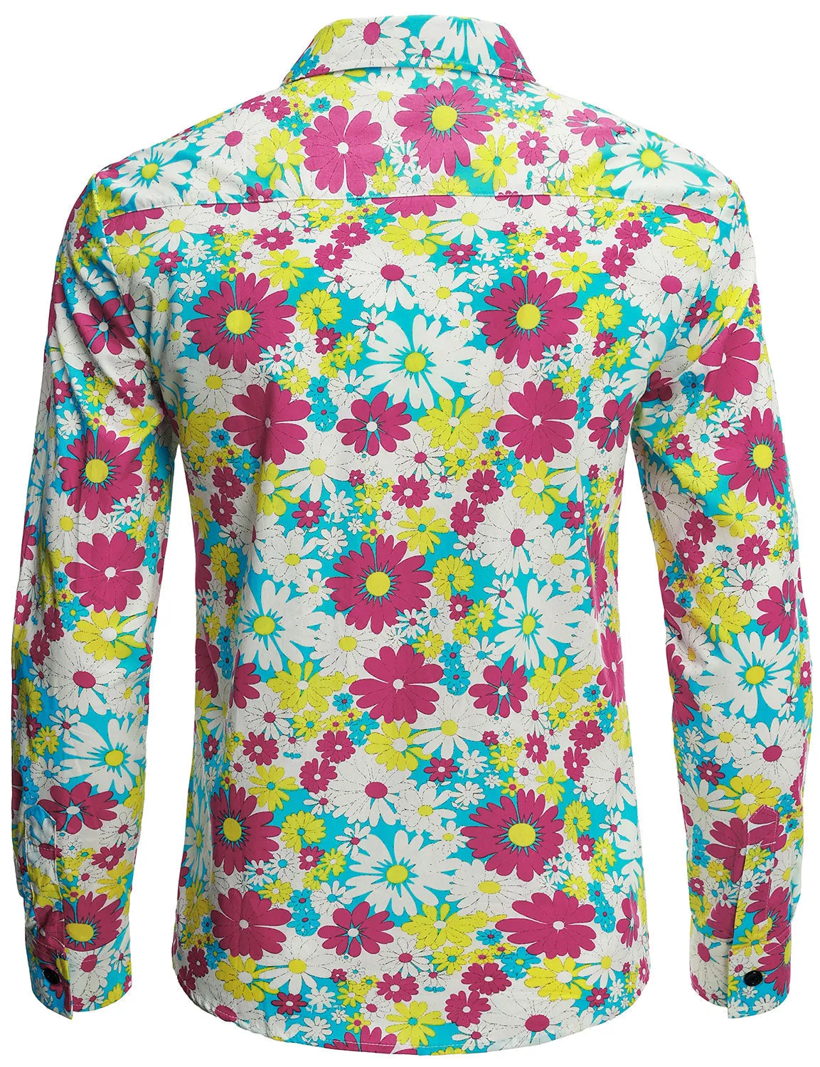 Men's Vintage Floral Pink Cotton Button Up Long Sleeve Shirt