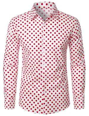 Men's Vintage Polka Dots Cotton Long Sleeve Button Up Shirt