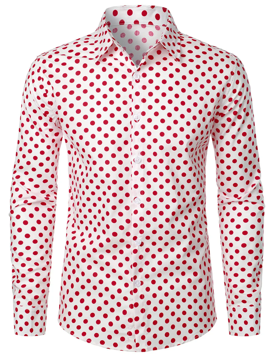 Men's Vintage Polka Dots Cotton Long Sleeve Button Up Shirt