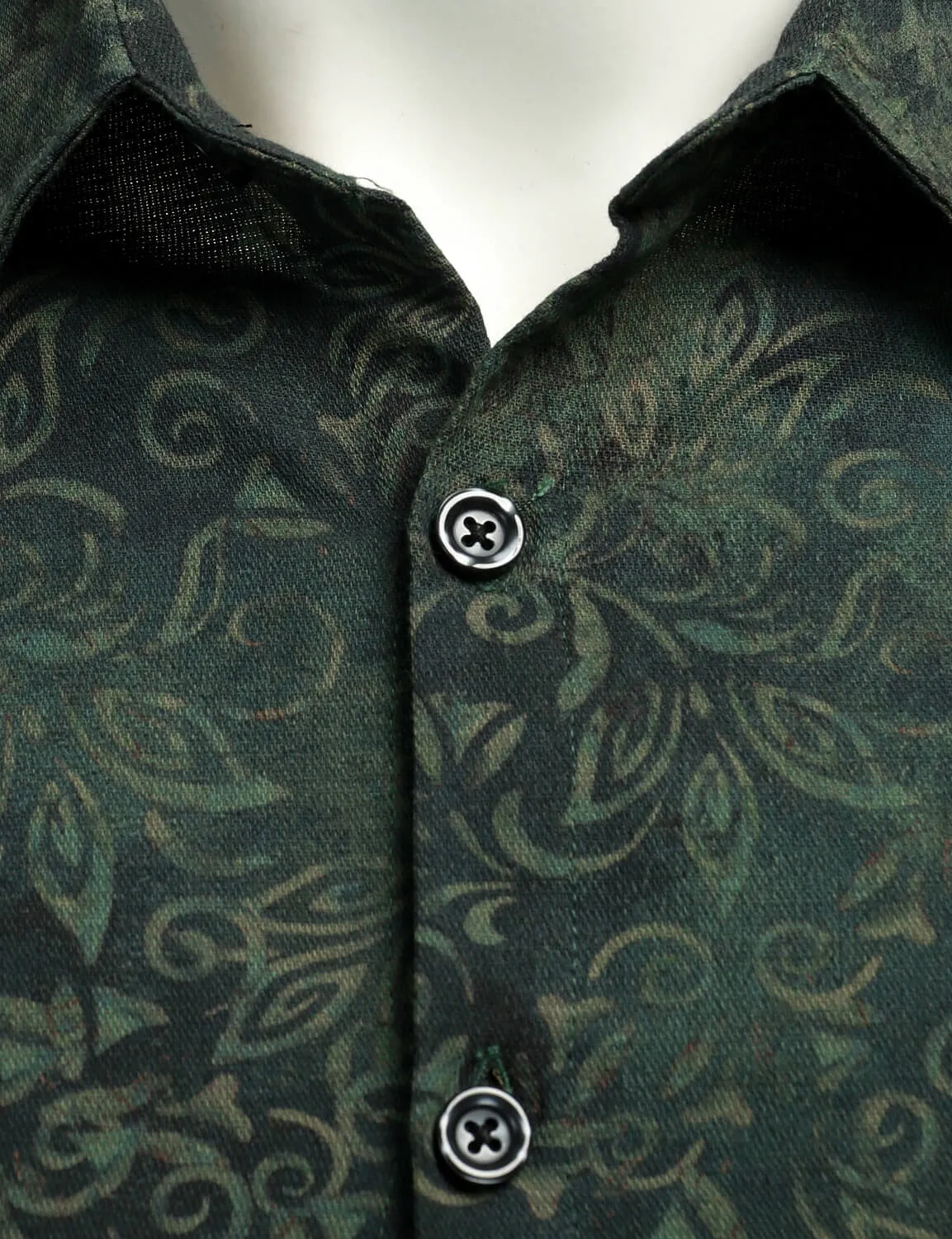 Men's Vintage Print Green Long Sleeve Dress Shirt