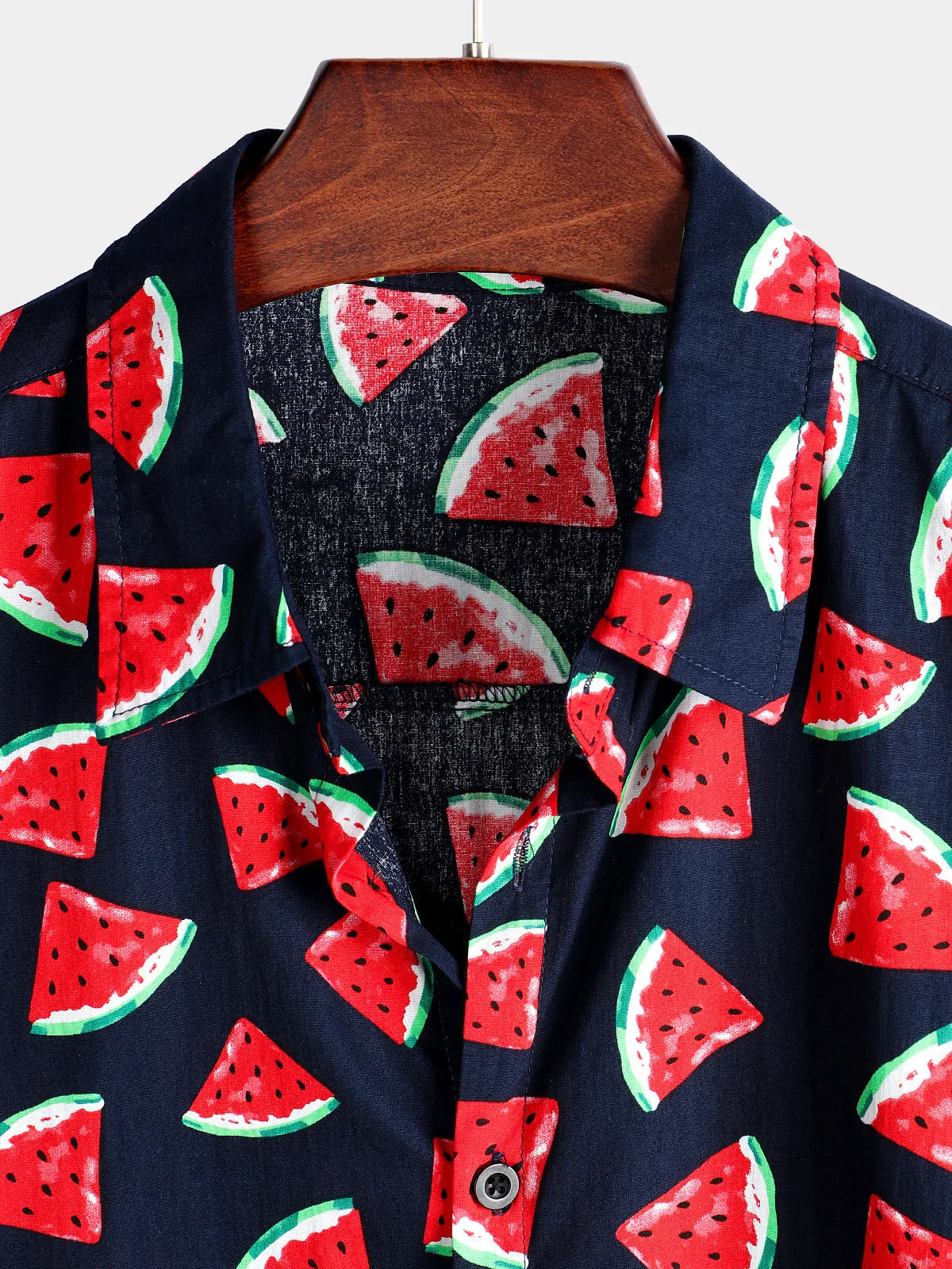 Men's Watermelon Tropical Hawaii Fruit Print Cotton Navy Blue Shirt