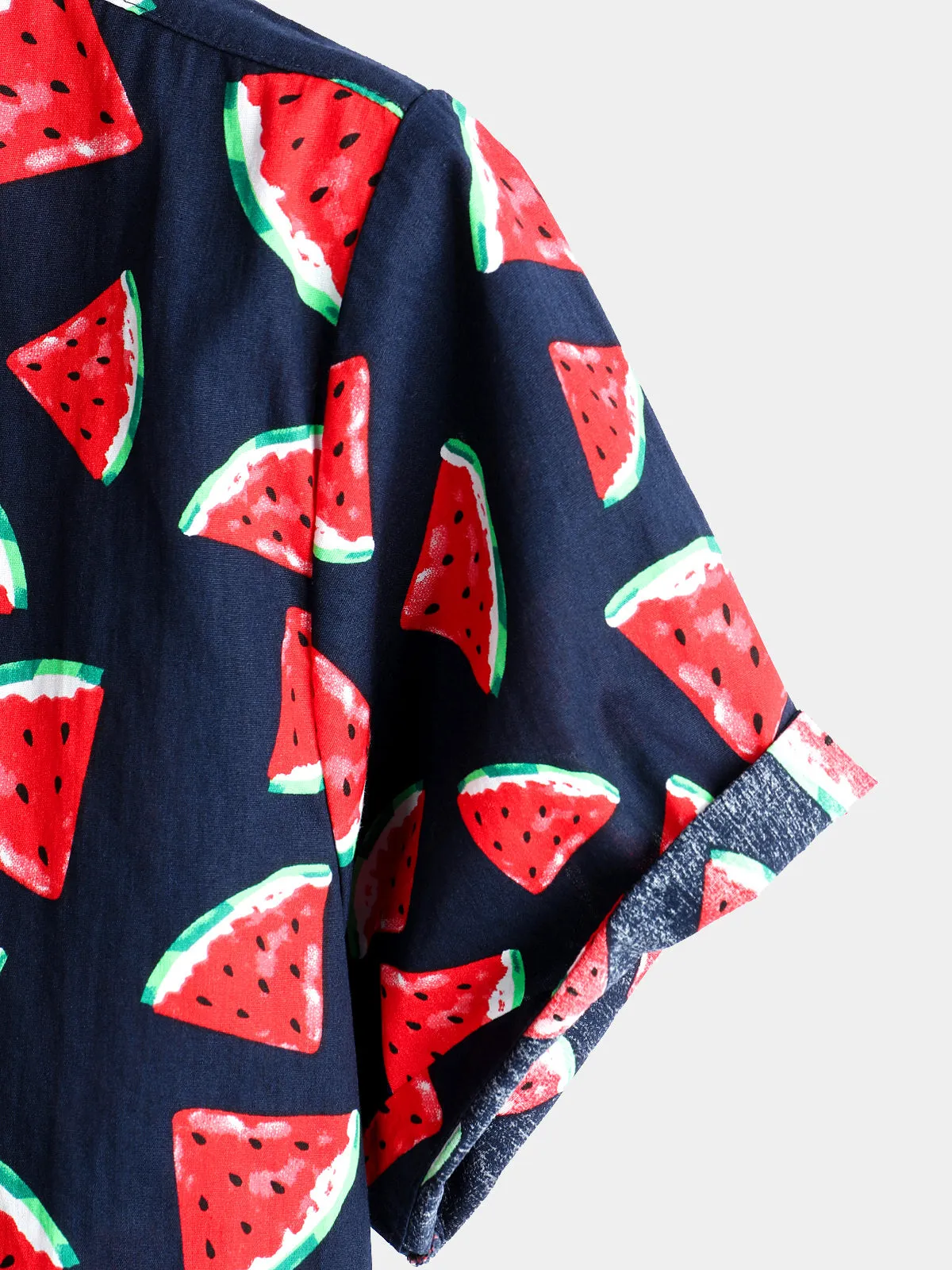 Men's Watermelon Tropical Hawaii Fruit Print Cotton Navy Blue Shirt