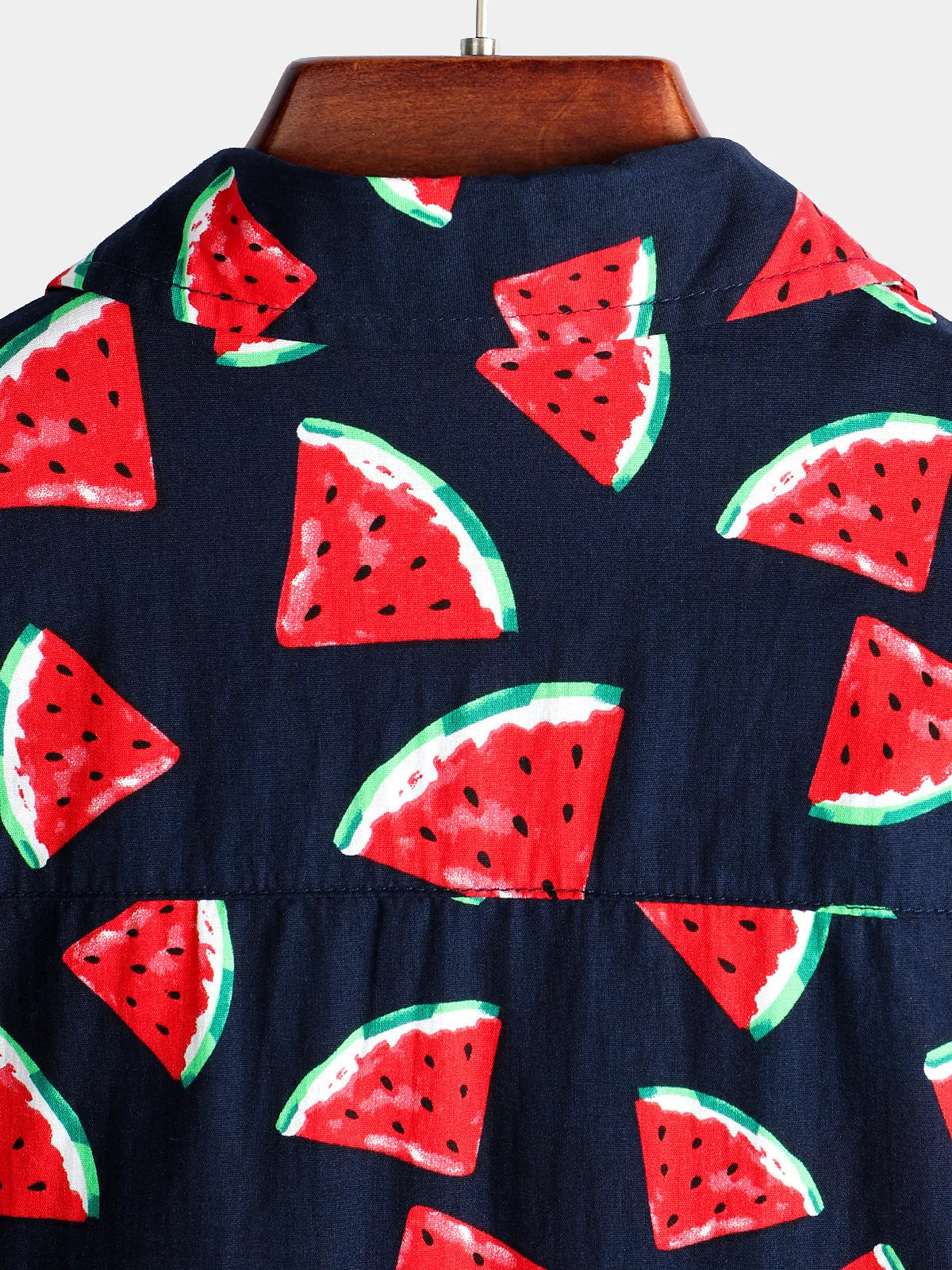 Men's Watermelon Tropical Hawaii Fruit Print Cotton Navy Blue Shirt