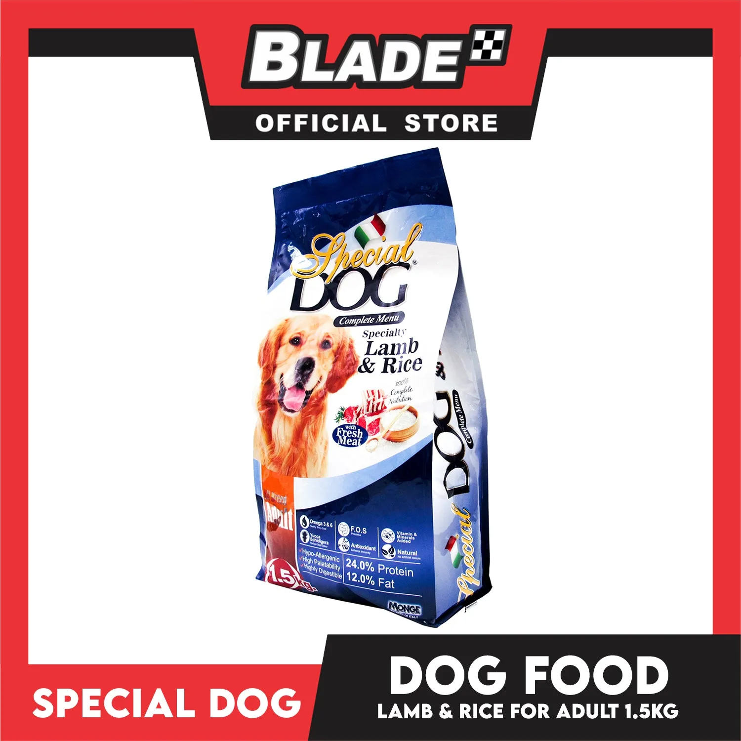 Monge Special Dog Adult Lamb and Rice 1.5kg For All Breed Adult, Dog Dry Food