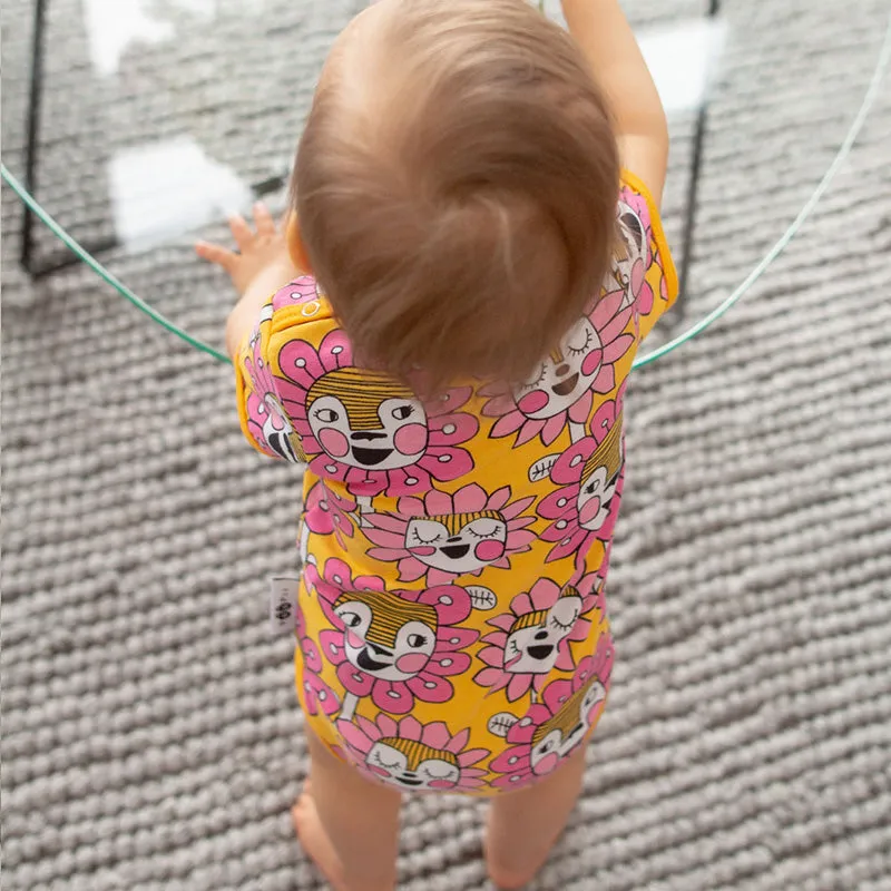 PaaPii Bloomination Bodysuit - Short Sleeve - Sun Yellow/Pink (Last one! 2-4m)