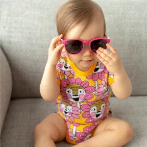 PaaPii Bloomination Bodysuit - Short Sleeve - Sun Yellow/Pink (Last one! 2-4m)