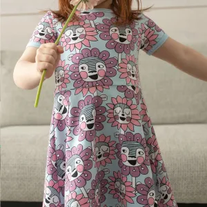 PaaPii Bloomination Twirly Dress - Short Sleeve - Light Blue (1-6y)