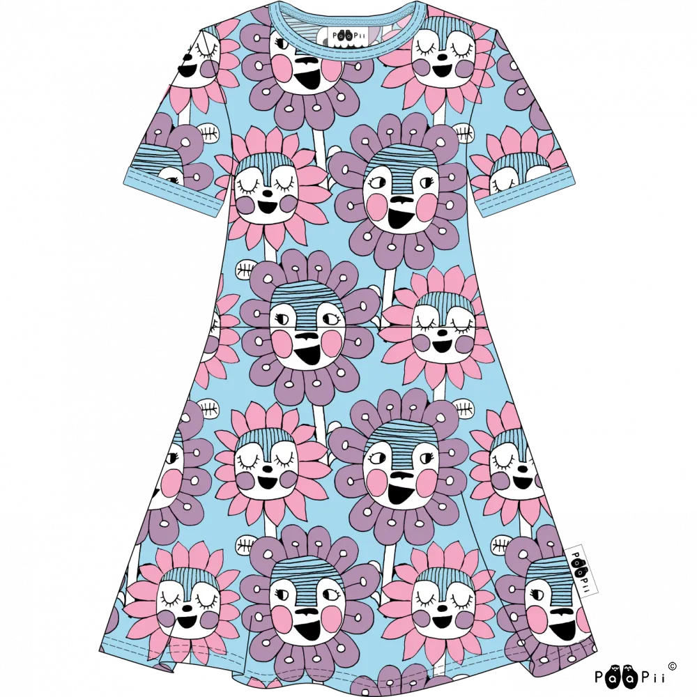 PaaPii Bloomination Twirly Dress - Short Sleeve - Light Blue (1-6y)