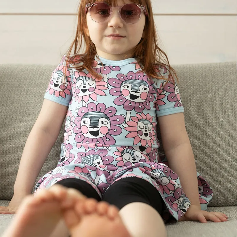 PaaPii Bloomination Twirly Dress - Short Sleeve - Light Blue (1-6y)