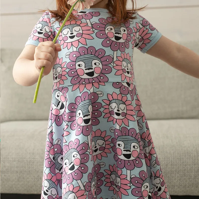 PaaPii Bloomination Twirly Dress - Short Sleeve - Light Blue (1-6y)