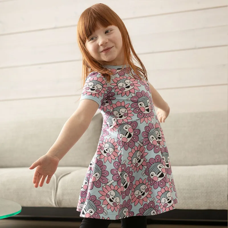 PaaPii Bloomination Twirly Dress - Short Sleeve - Light Blue (1-6y)