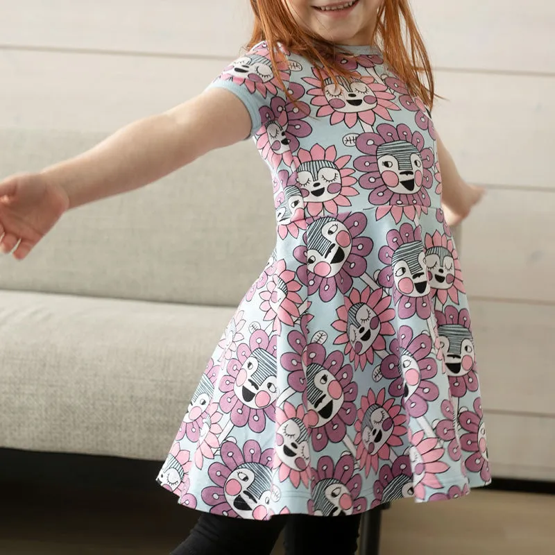 PaaPii Bloomination Twirly Dress - Short Sleeve - Light Blue (1-6y)