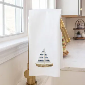 Personalized Watercolor Sailboat Tea Towel