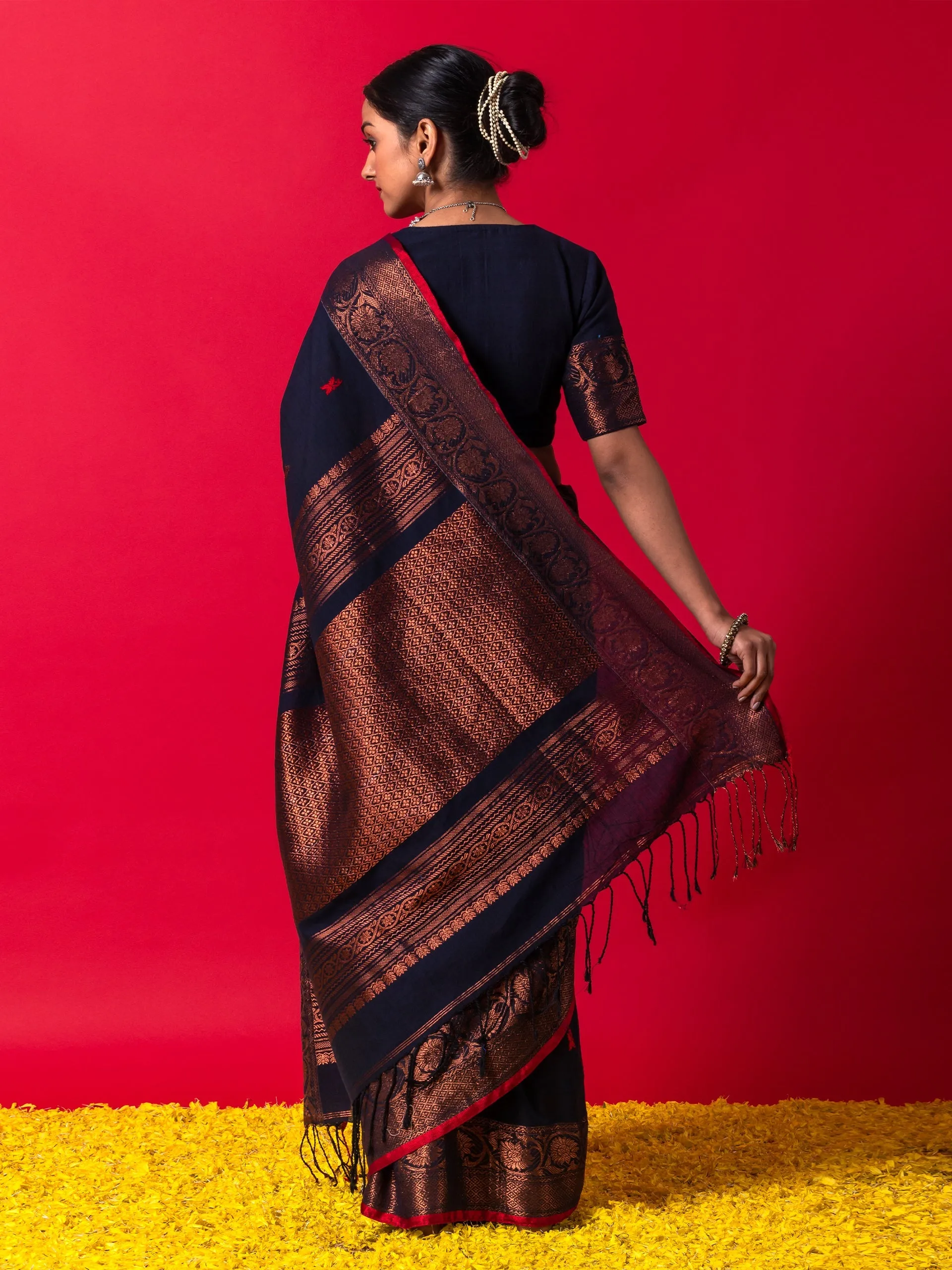 Pure Neelkanth Bronze Jamdani Cotton Saree with Blouse Fabric