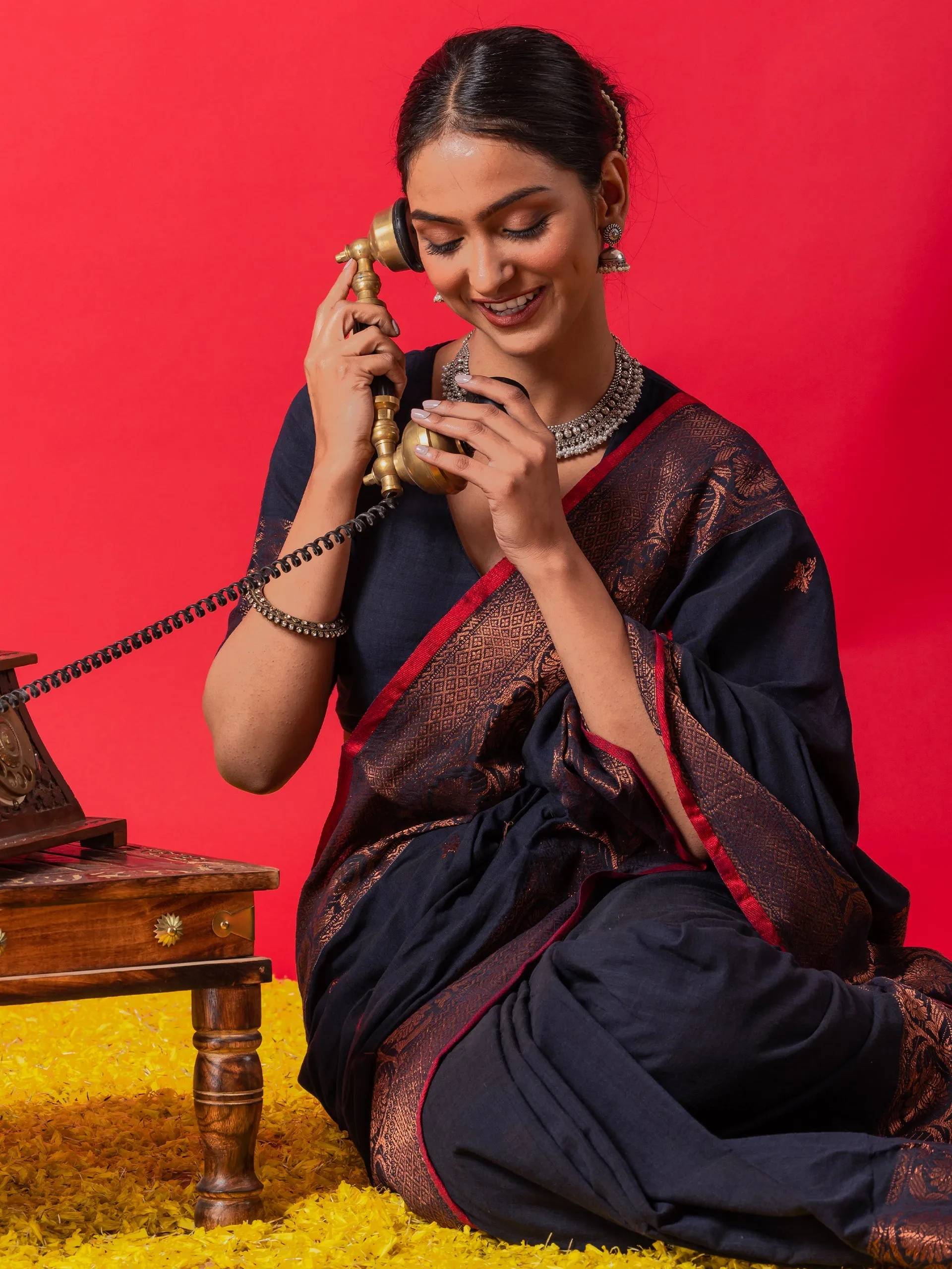 Pure Neelkanth Bronze Jamdani Cotton Saree with Blouse Fabric