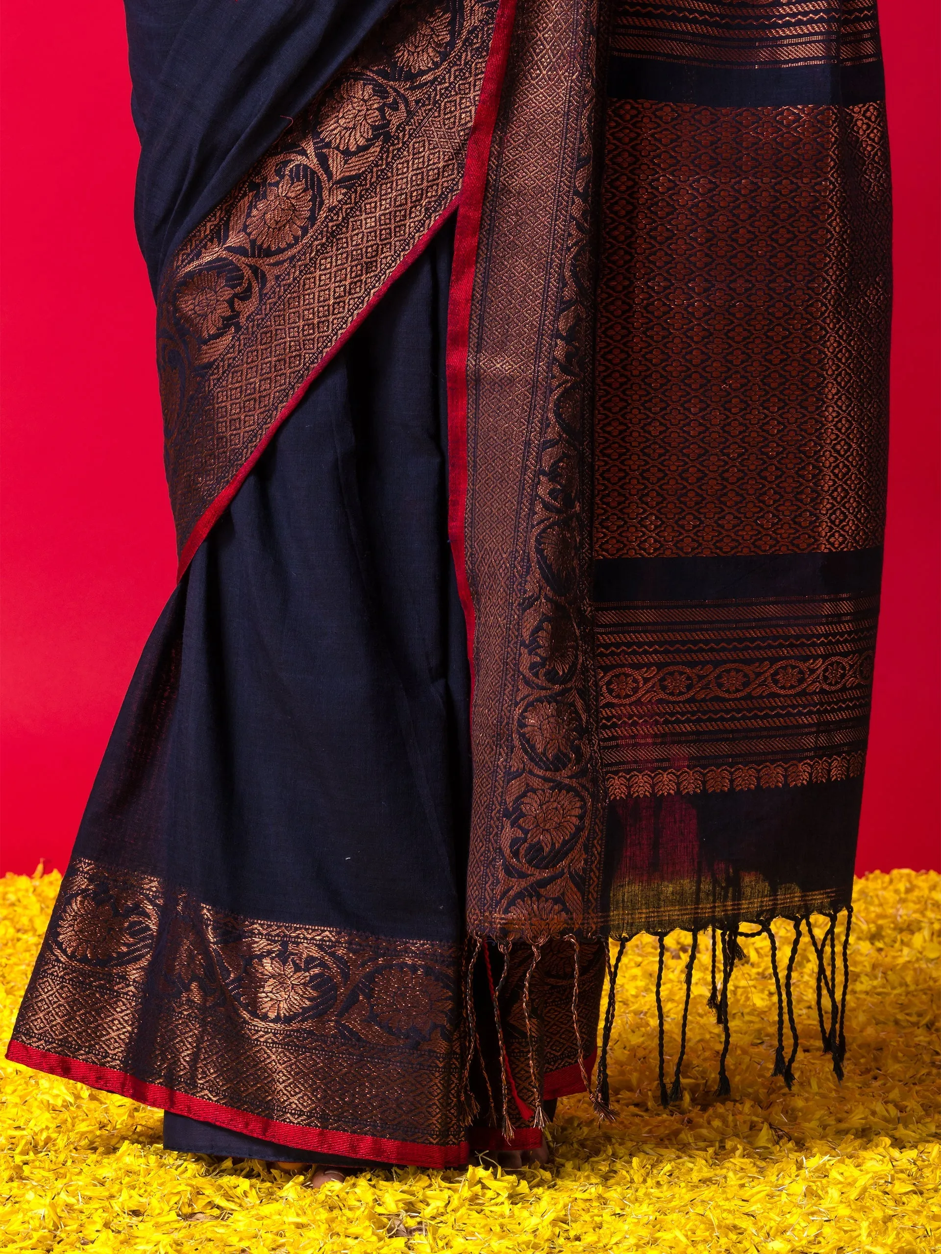 Pure Neelkanth Bronze Jamdani Cotton Saree with Blouse Fabric