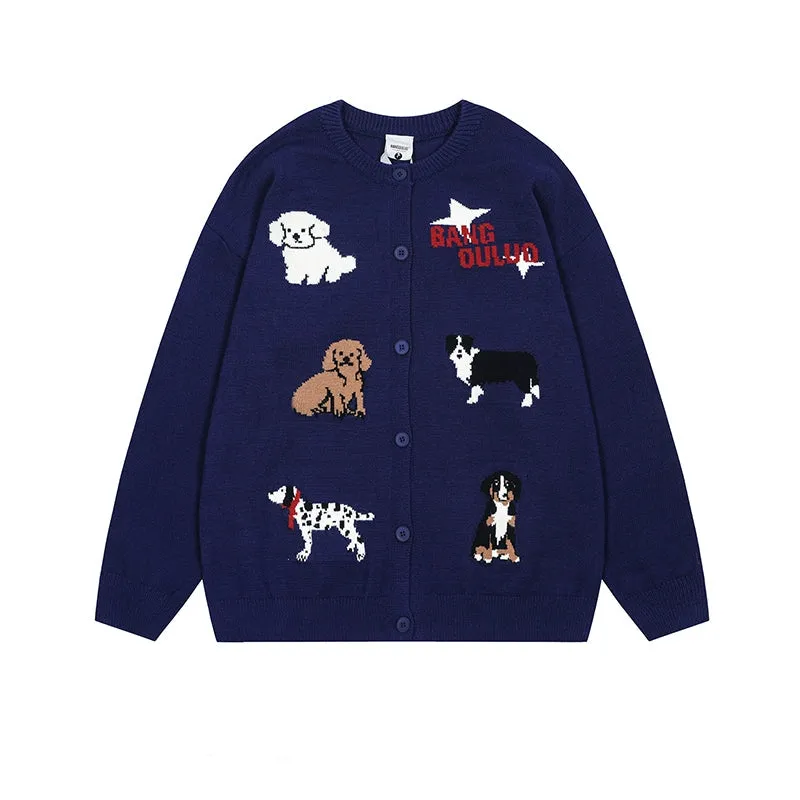Retro Puppy Jacquard Knit Sweater