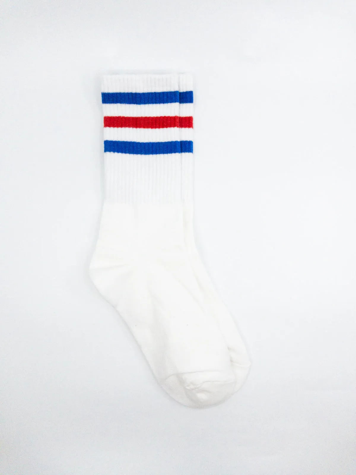 Retro Striped Socks | White, Red, Blue Stripes | One Size (Big kids & Women)