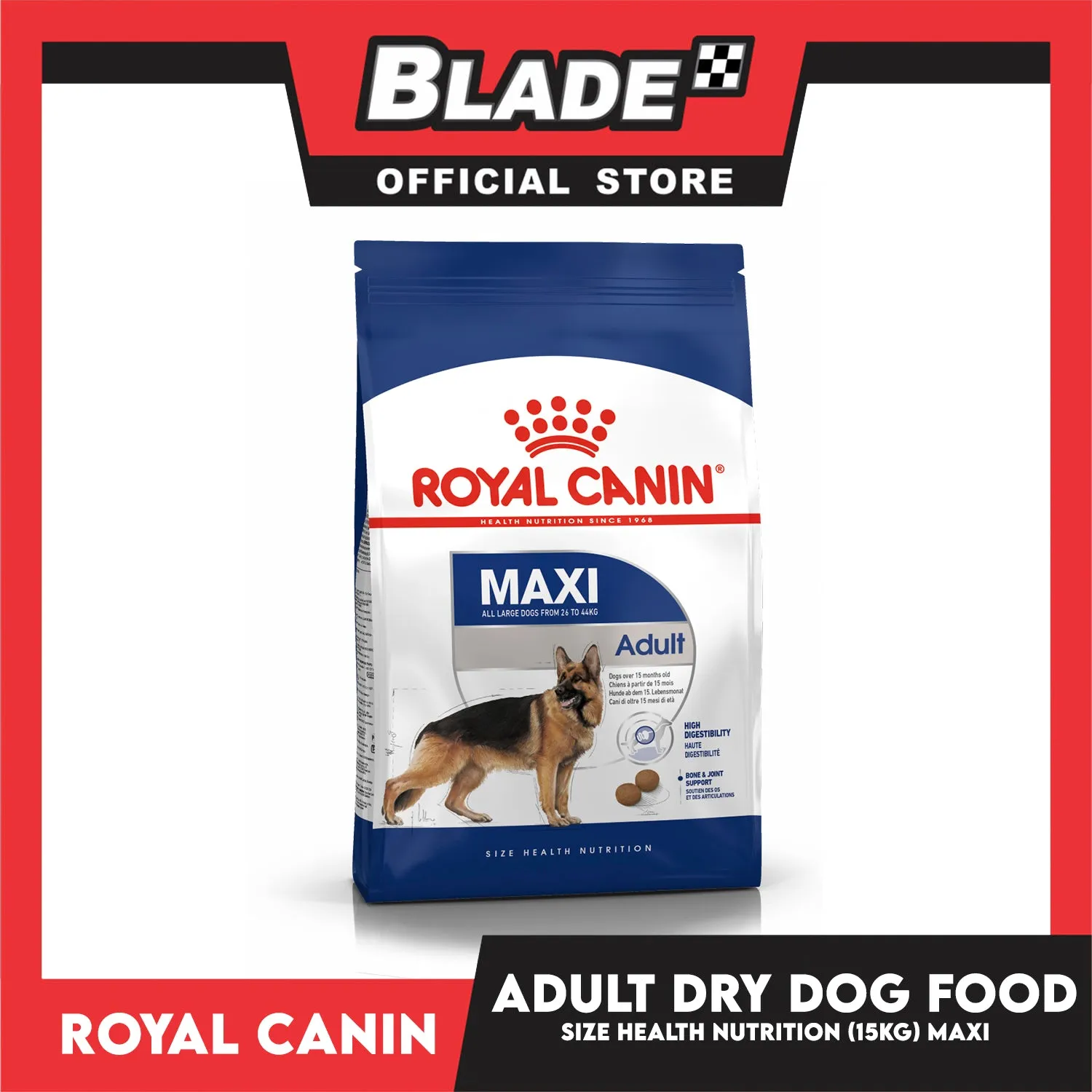 Royal Canin Maxi Adult Dry (15kg) Dog Food - Size Health Nutrition