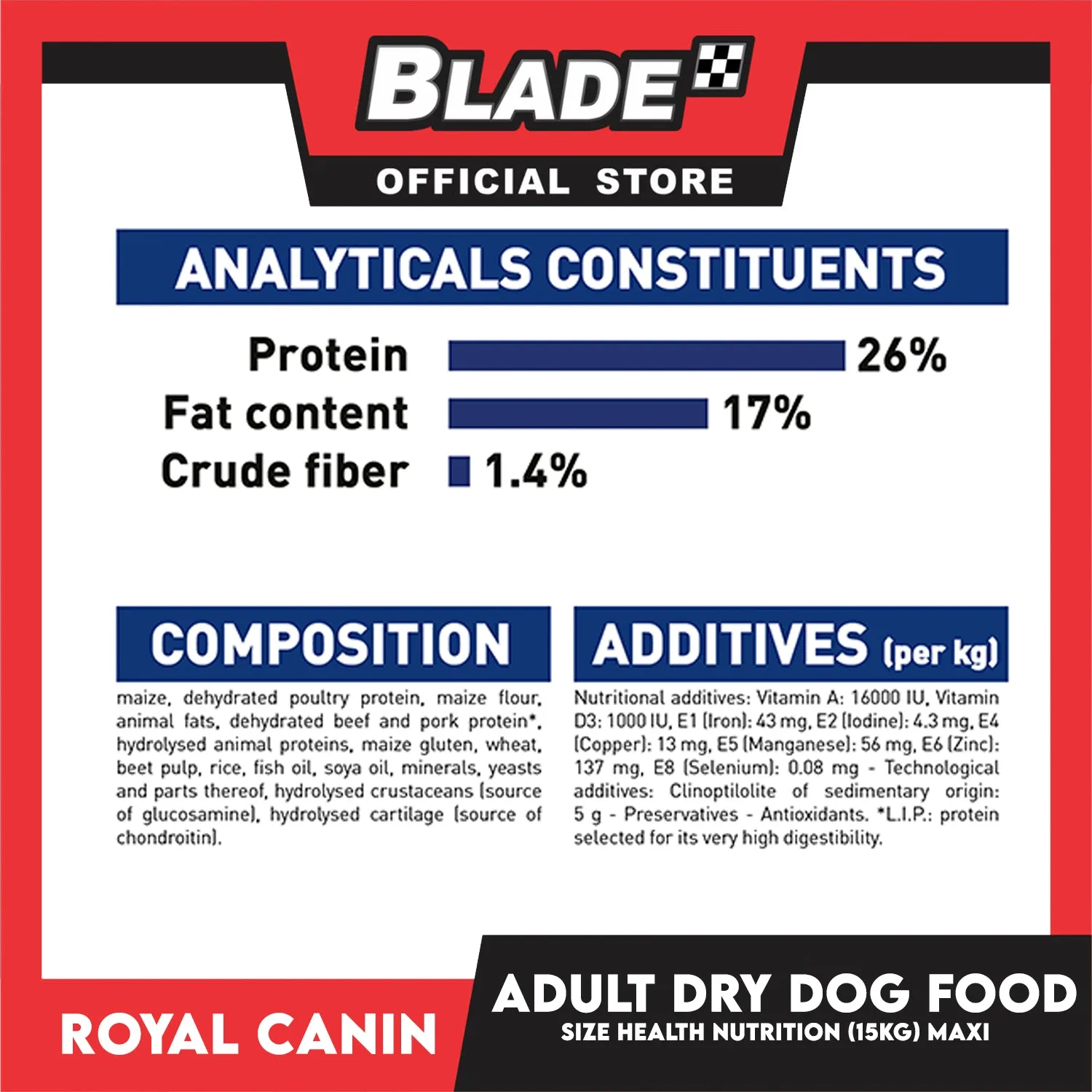 Royal Canin Maxi Adult Dry (15kg) Dog Food - Size Health Nutrition