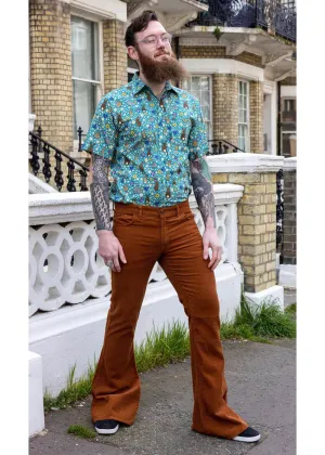 Run & Fly Mens Originals Corduroy Bootcut 70's Flare Trousers Tobacco