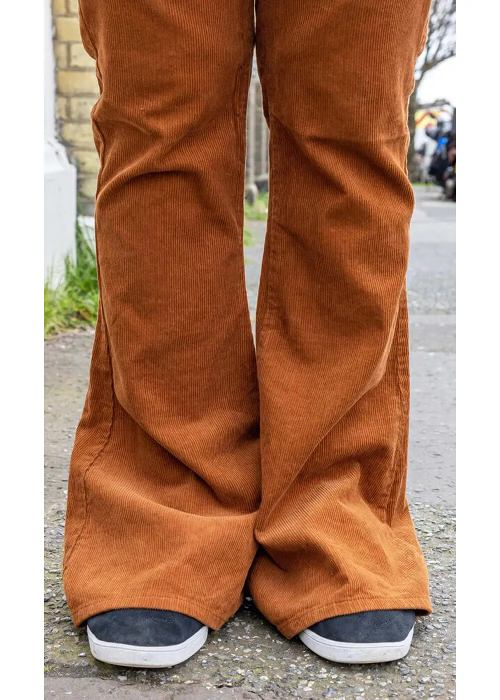 Run & Fly Mens Originals Corduroy Bootcut 70's Flare Trousers Tobacco