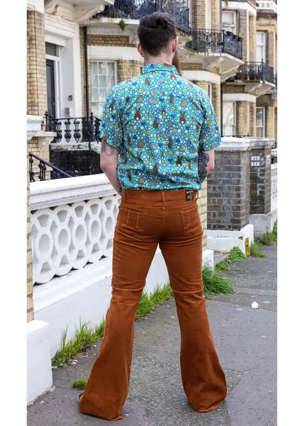 Run & Fly Mens Originals Corduroy Bootcut 70's Flare Trousers Tobacco