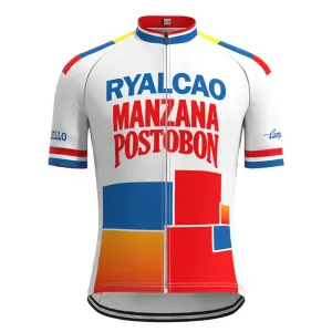 Ryalcao Manzana Postobón White Vintage Short Sleeve Cycling Jersey Top