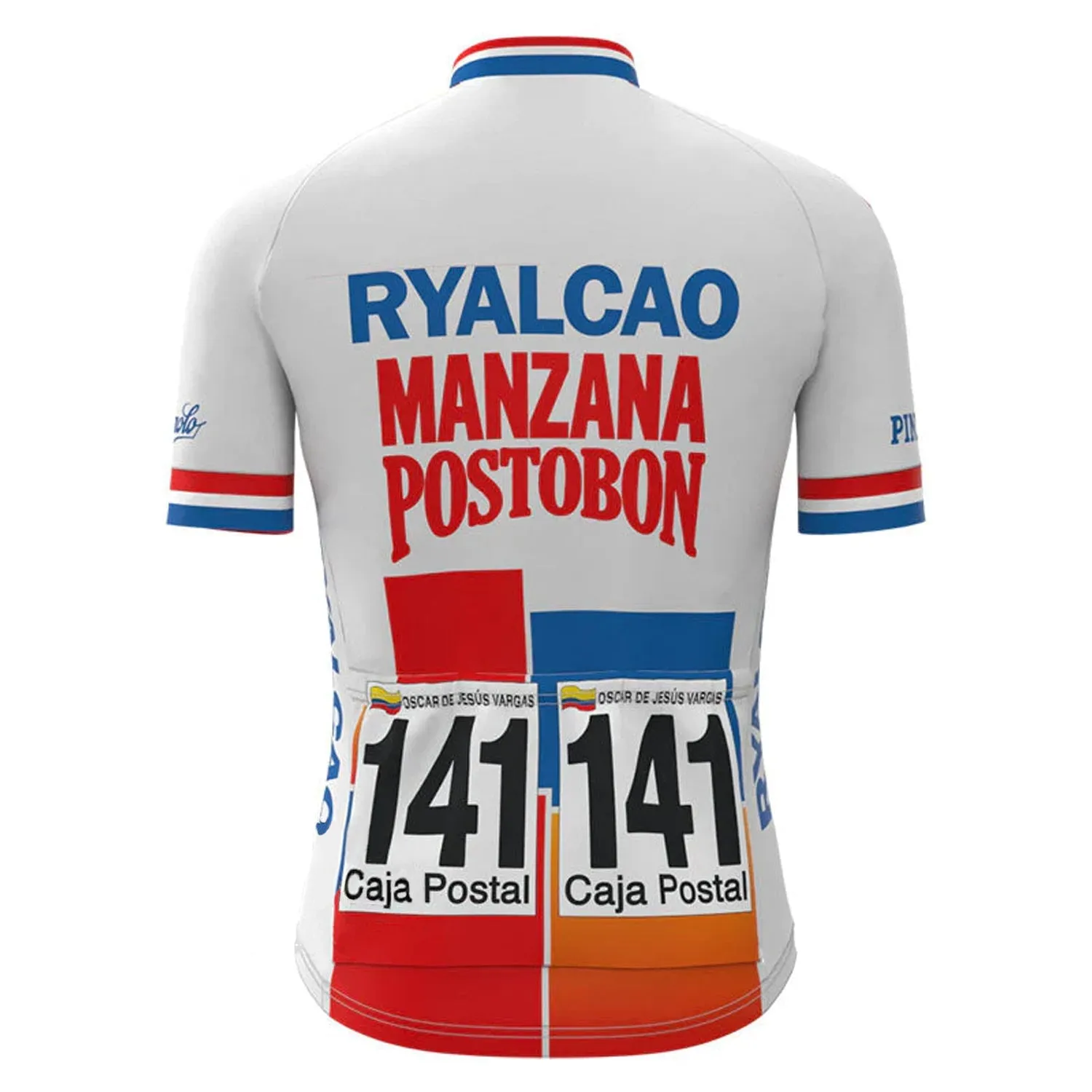 Ryalcao Manzana Postobón White Vintage Short Sleeve Cycling Jersey Top