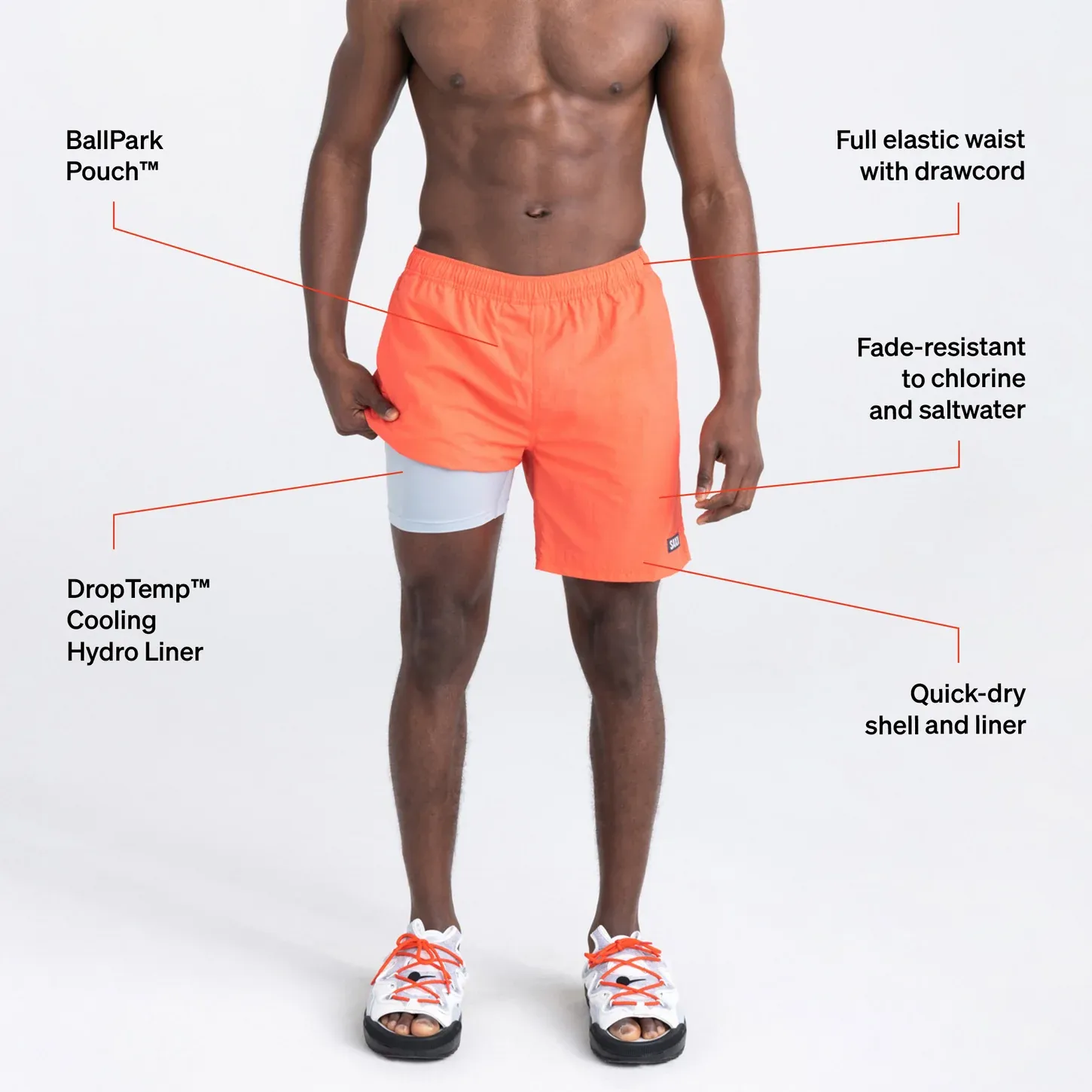 Saxx Mens Go Coastal Classic Volley 7" Swim Short - Hot Coral