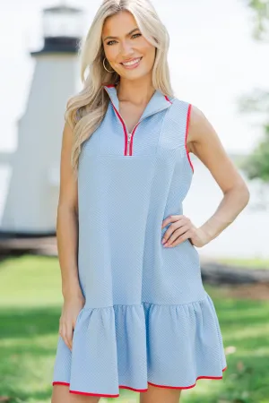 Say It All  Light Blue Textured Drop Waist Dress