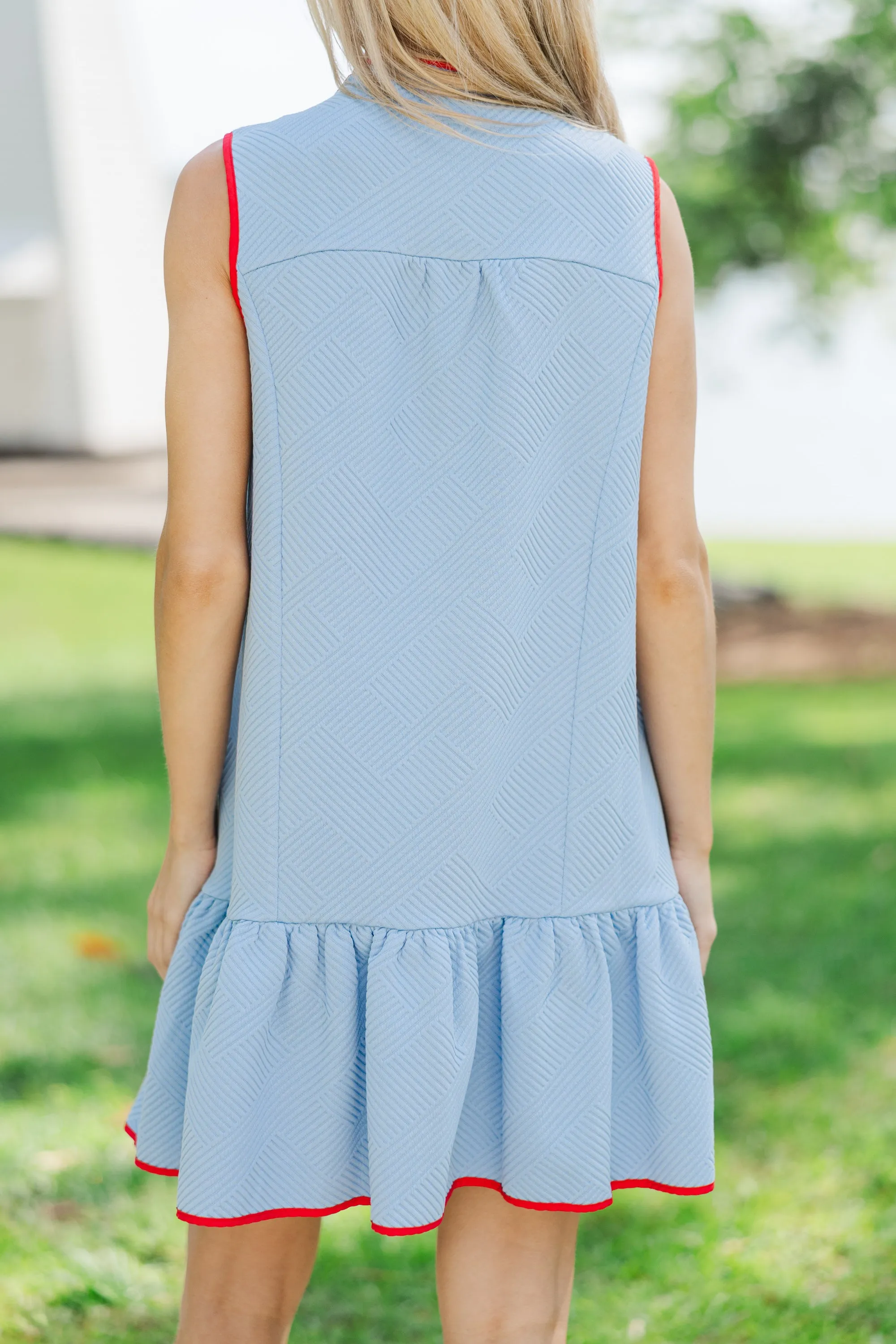 Say It All  Light Blue Textured Drop Waist Dress