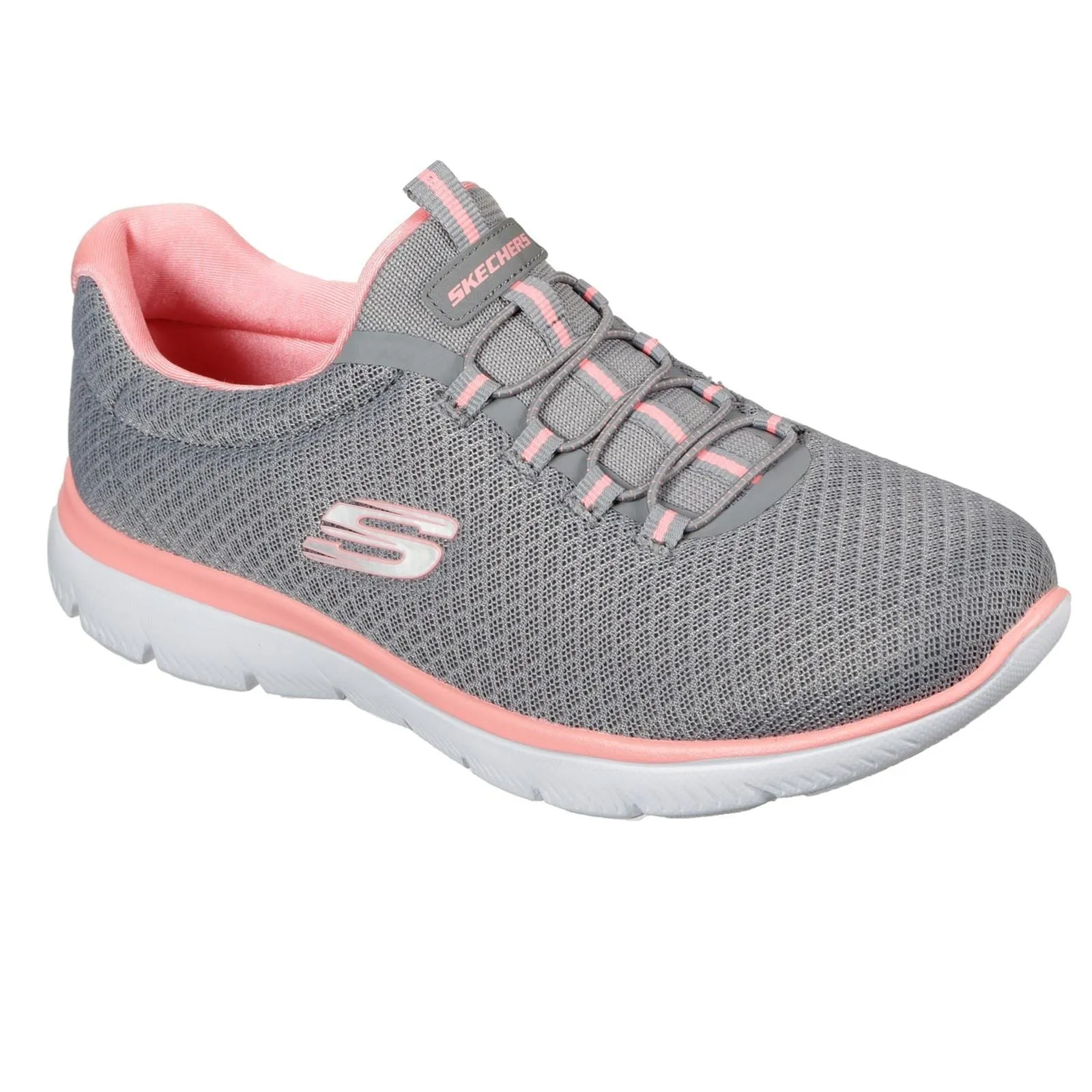 Skechers 12980 Summits Slip-On-Sport-Sneakers für Damen, weite Passform, Grau/Pink
