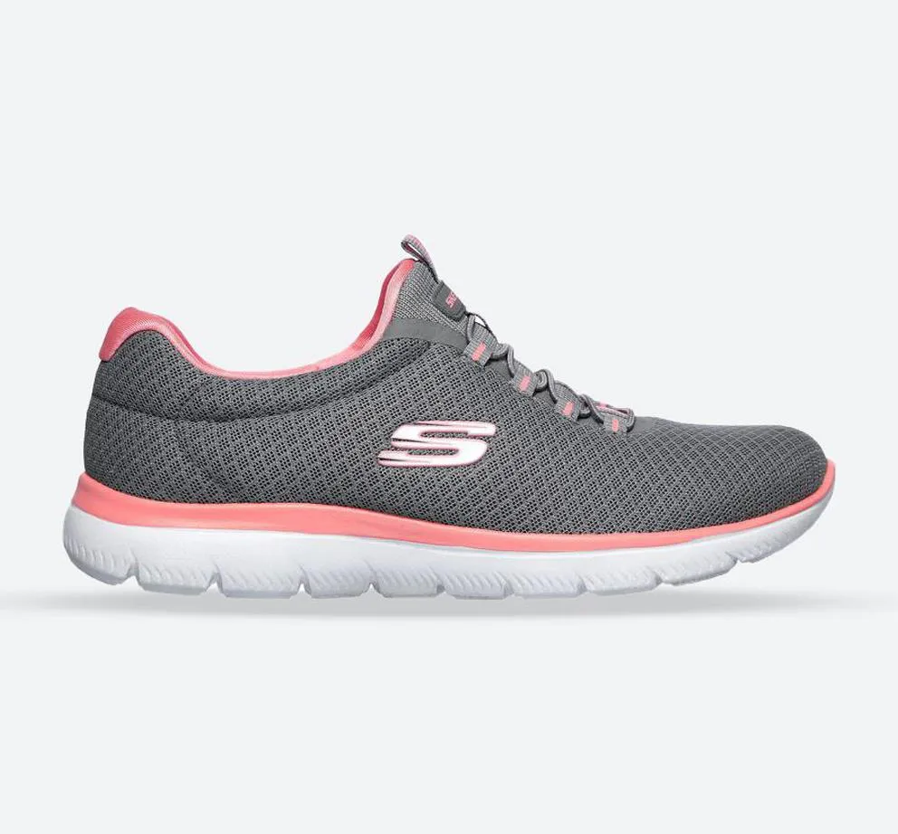 Skechers 12980 Summits Slip-On-Sport-Sneakers für Damen, weite Passform, Grau/Pink
