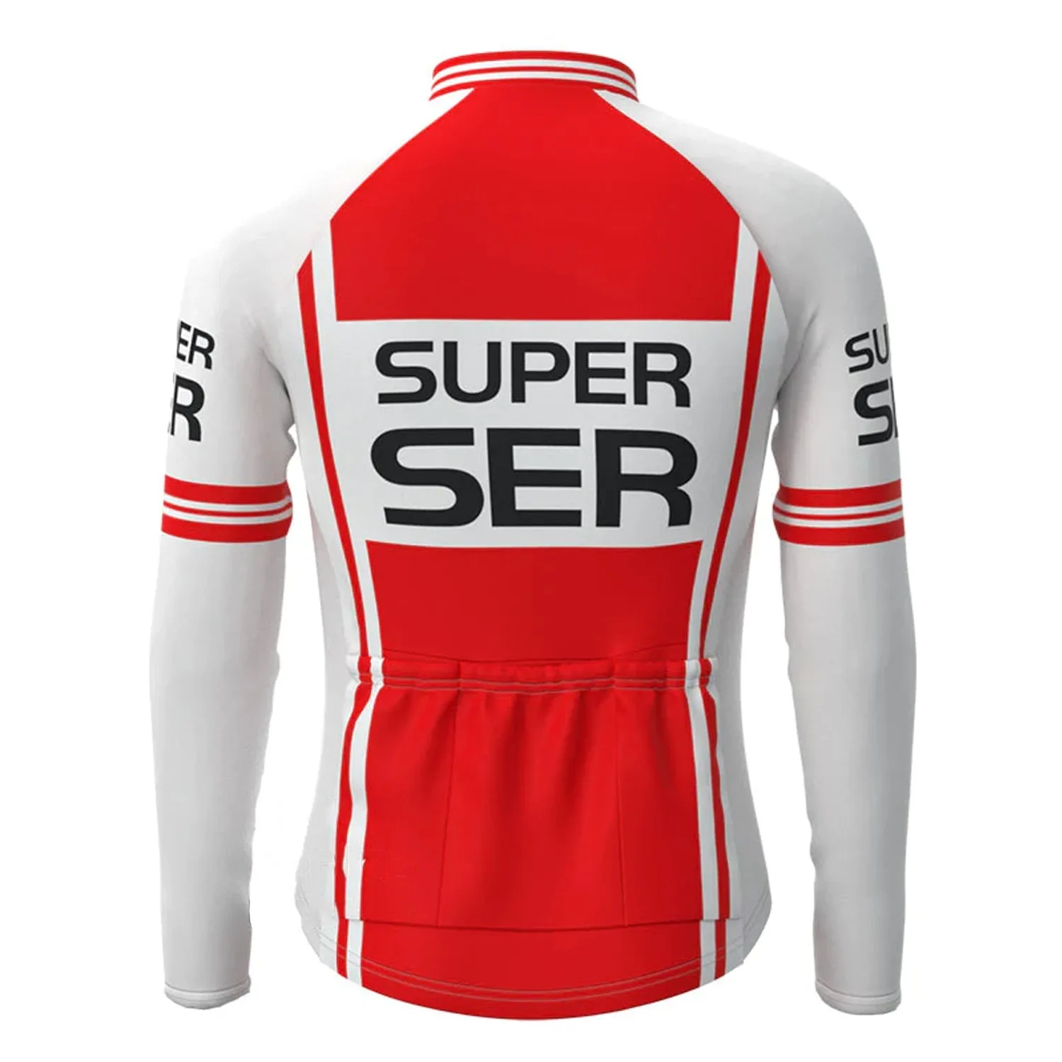 Super Ser White Red Vintage Long Sleeve Cycling Jersey Top