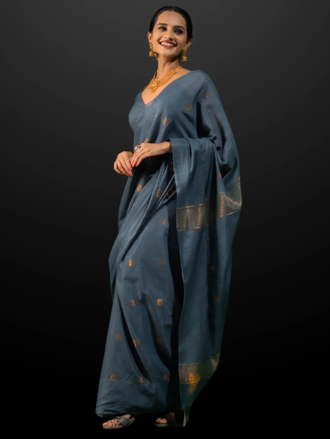 Tanvi Grey Soft Silk Blend Bhagalpur Saree with Blouse Fabric