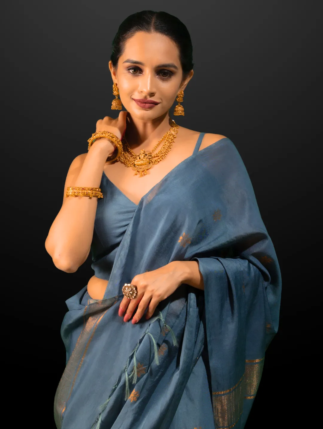 Tanvi Grey Soft Silk Blend Bhagalpur Saree with Blouse Fabric