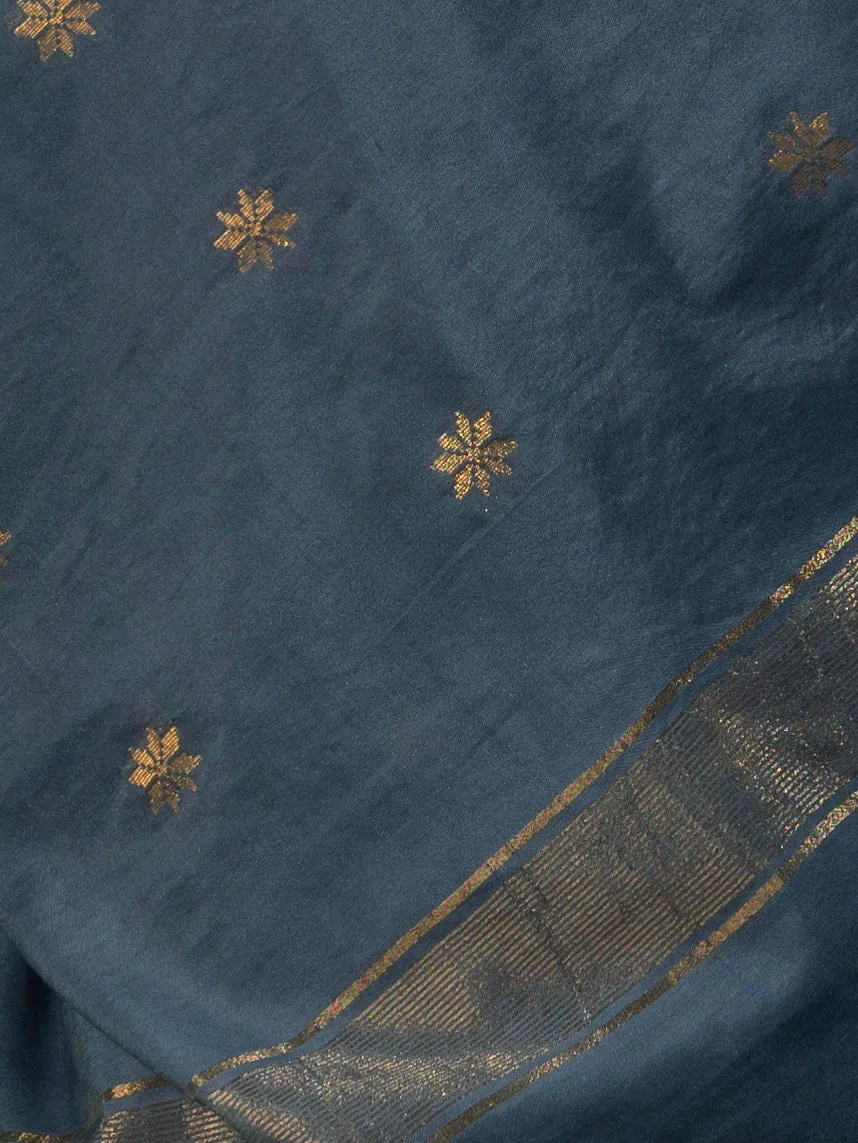 Tanvi Grey Soft Silk Blend Bhagalpur Saree with Blouse Fabric