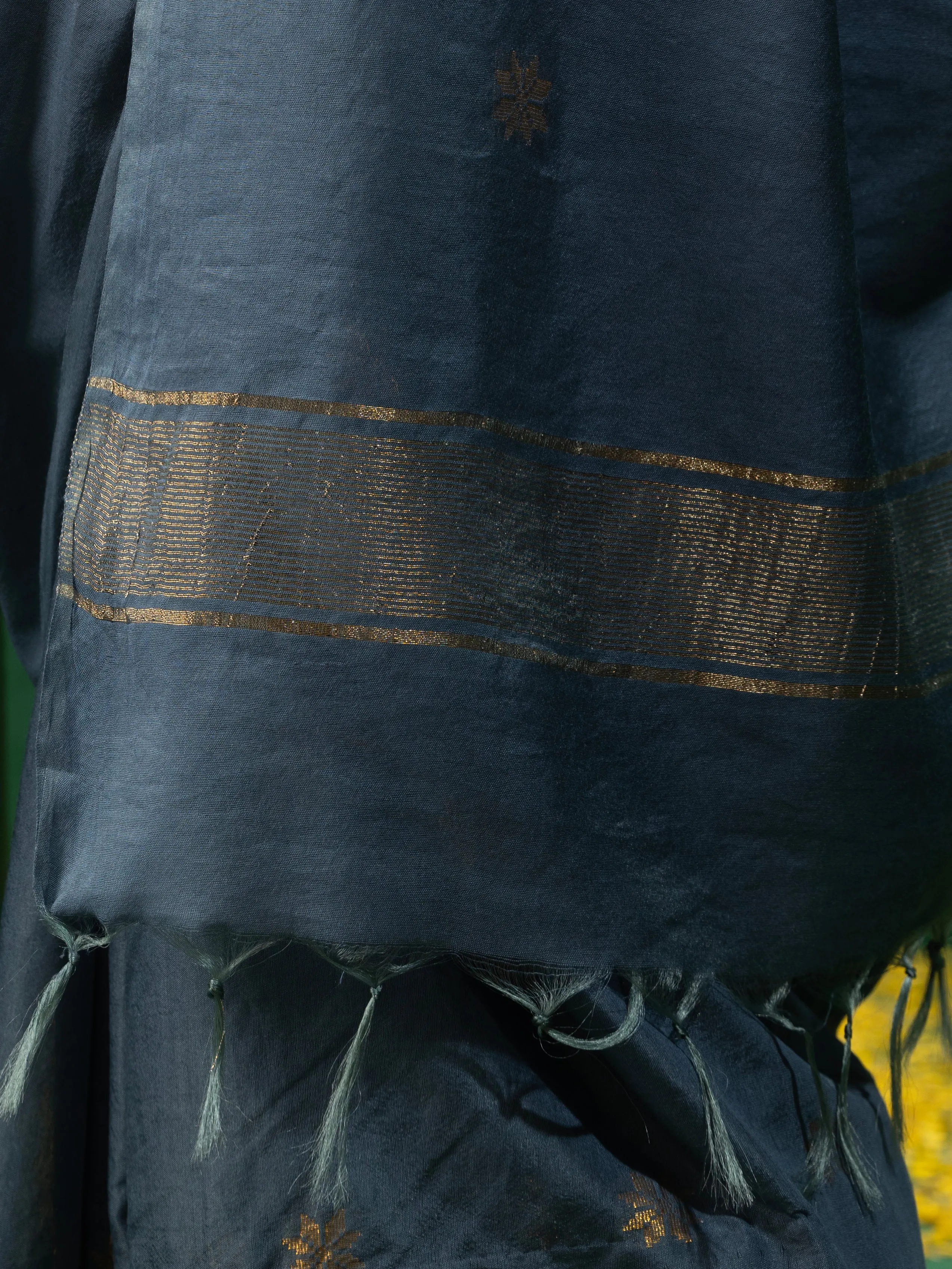 Tanvi Grey Soft Silk Blend Bhagalpur Saree with Blouse Fabric