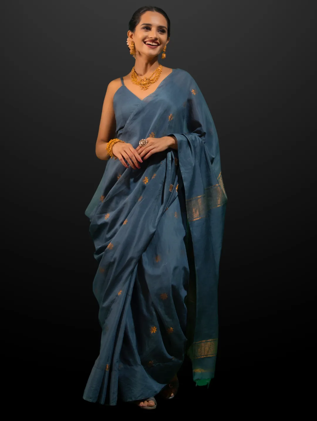 Tanvi Grey Soft Silk Blend Bhagalpur Saree with Blouse Fabric