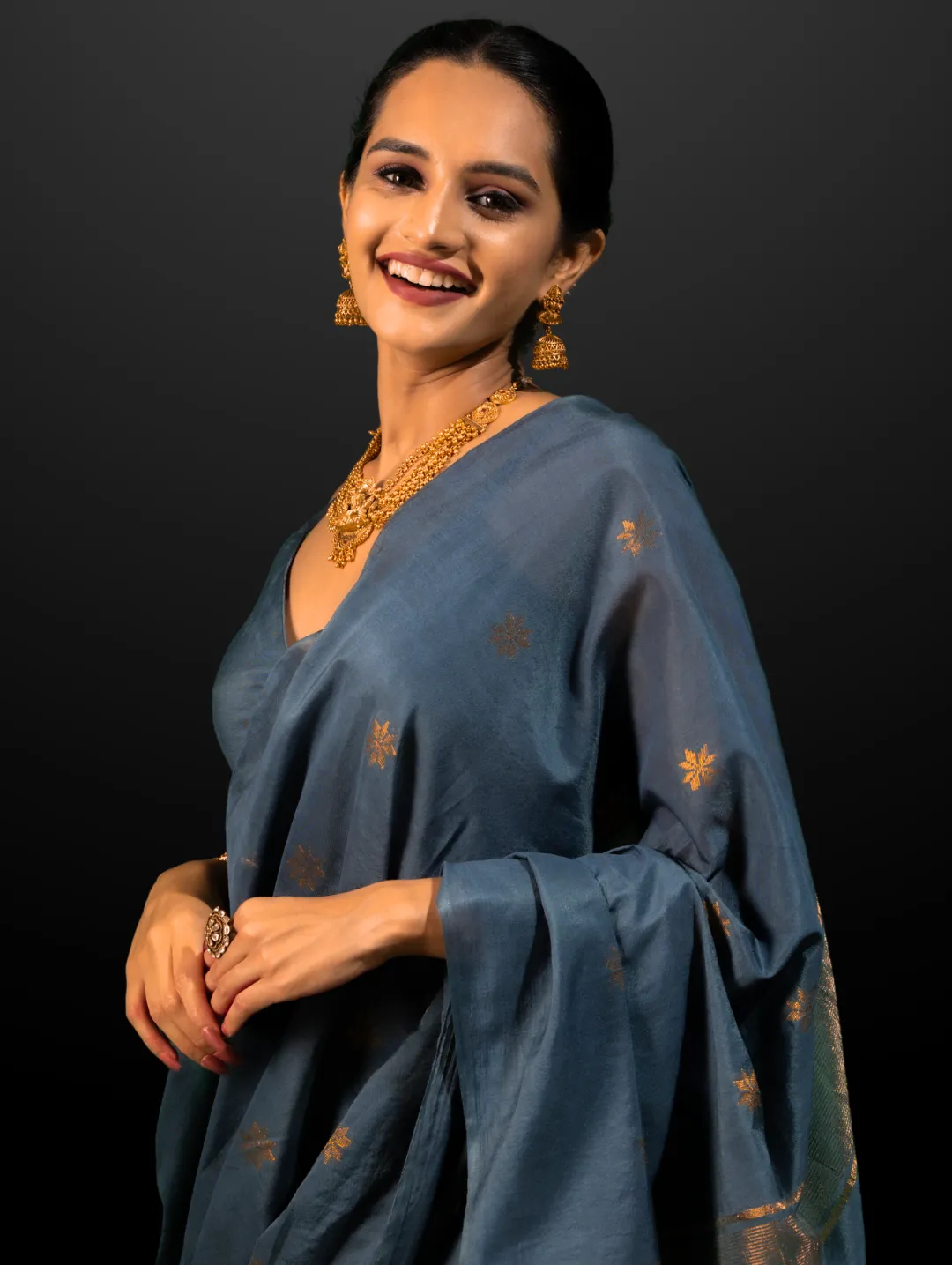 Tanvi Grey Soft Silk Blend Bhagalpur Saree with Blouse Fabric