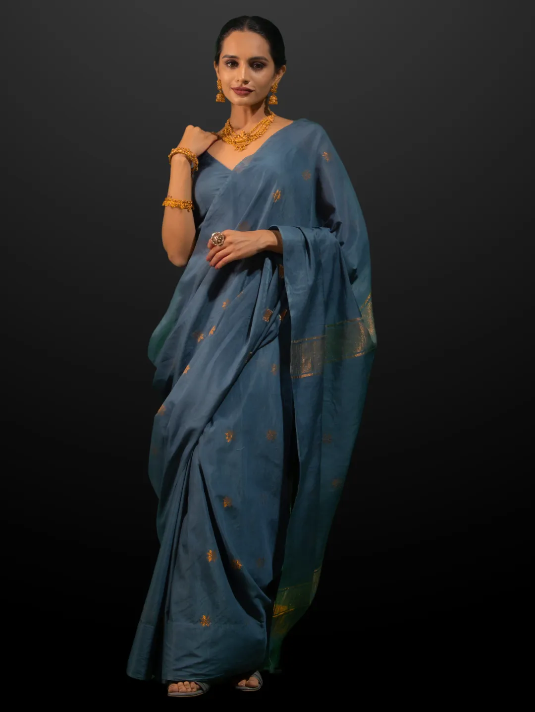 Tanvi Grey Soft Silk Blend Bhagalpur Saree with Blouse Fabric