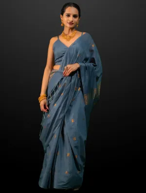Tanvi Grey Soft Silk Blend Bhagalpur Saree with Blouse Fabric