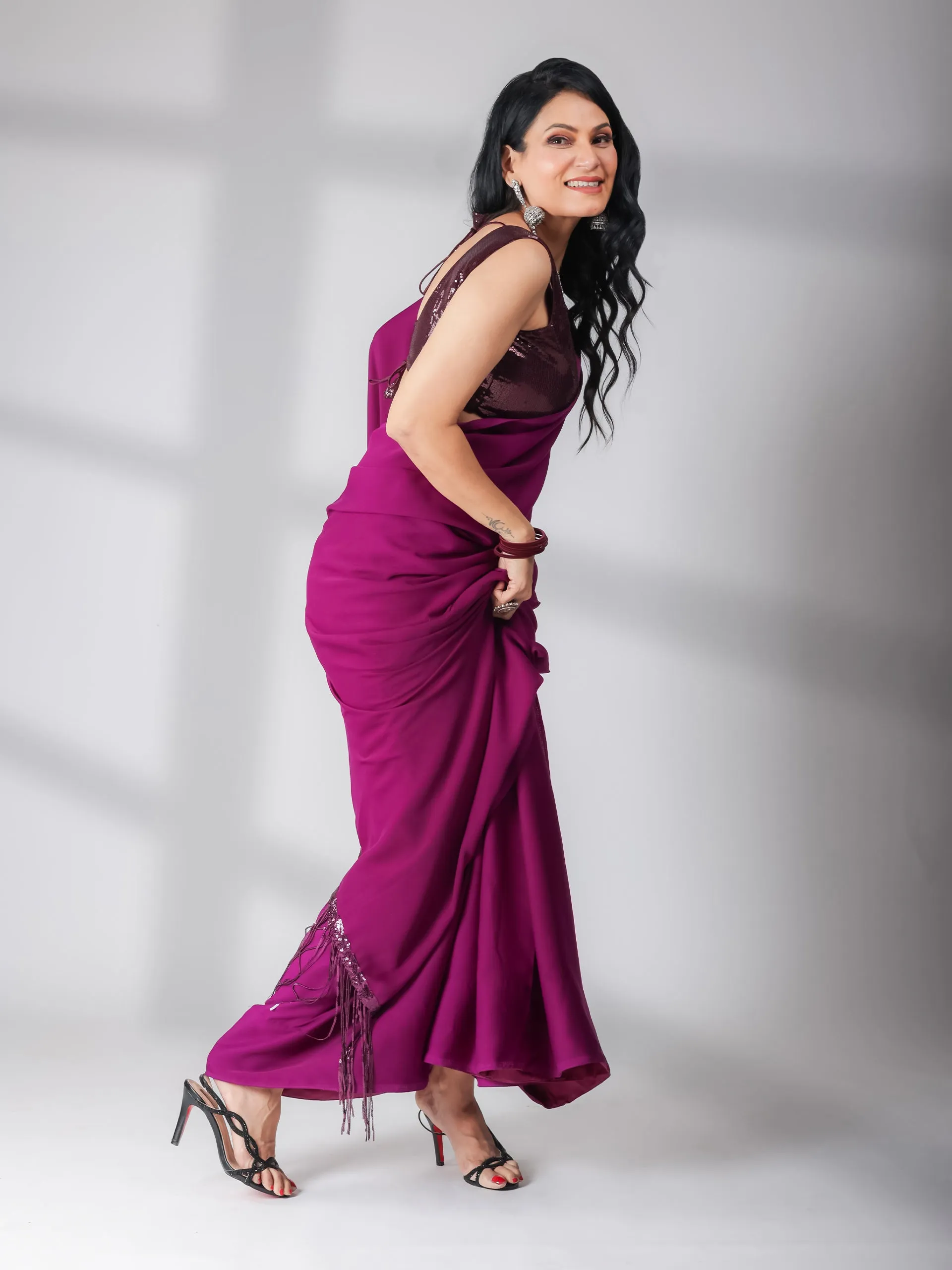The Cocktail Plum Saree With Blouse Fabric