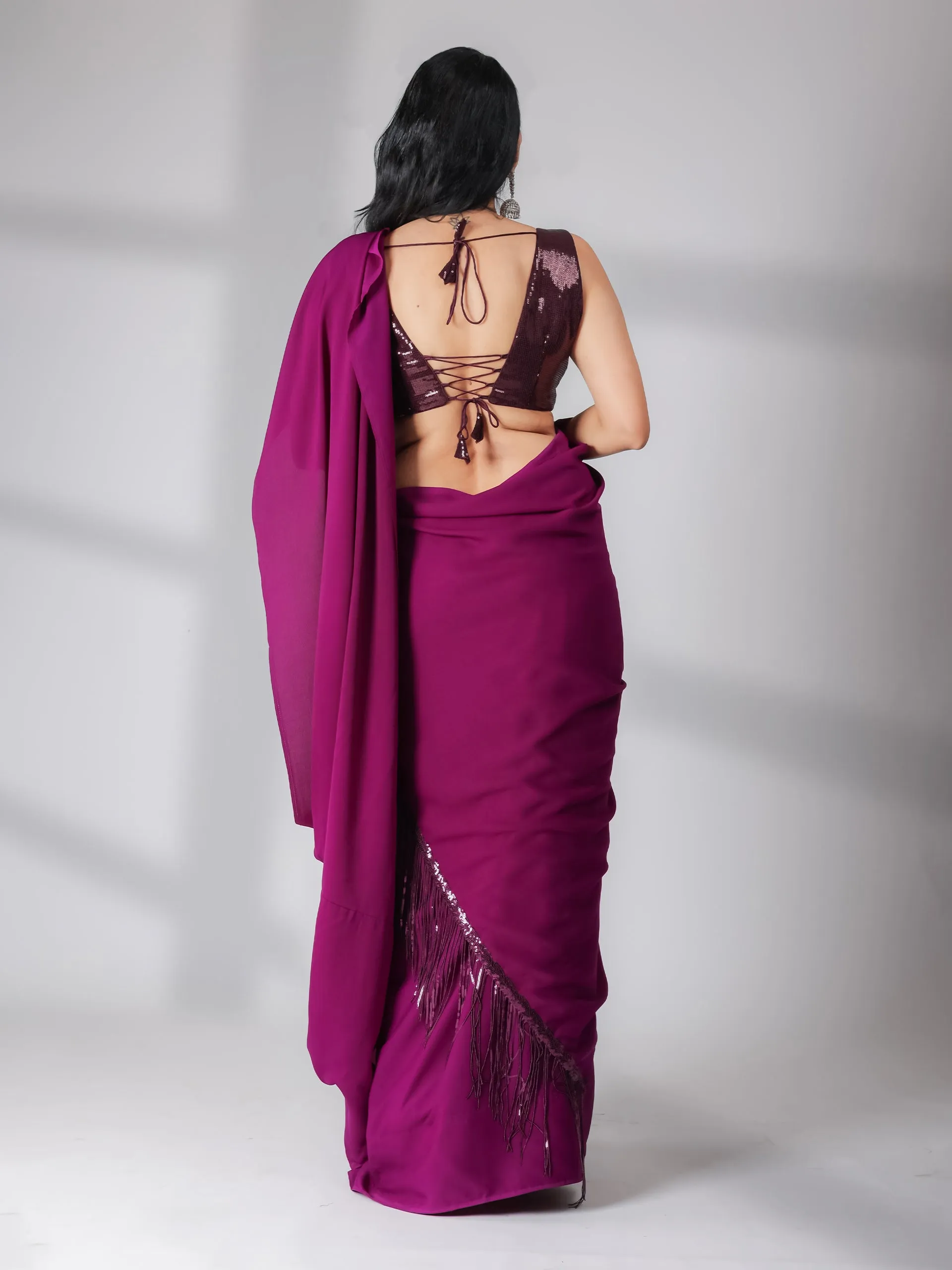 The Cocktail Plum Saree With Blouse Fabric