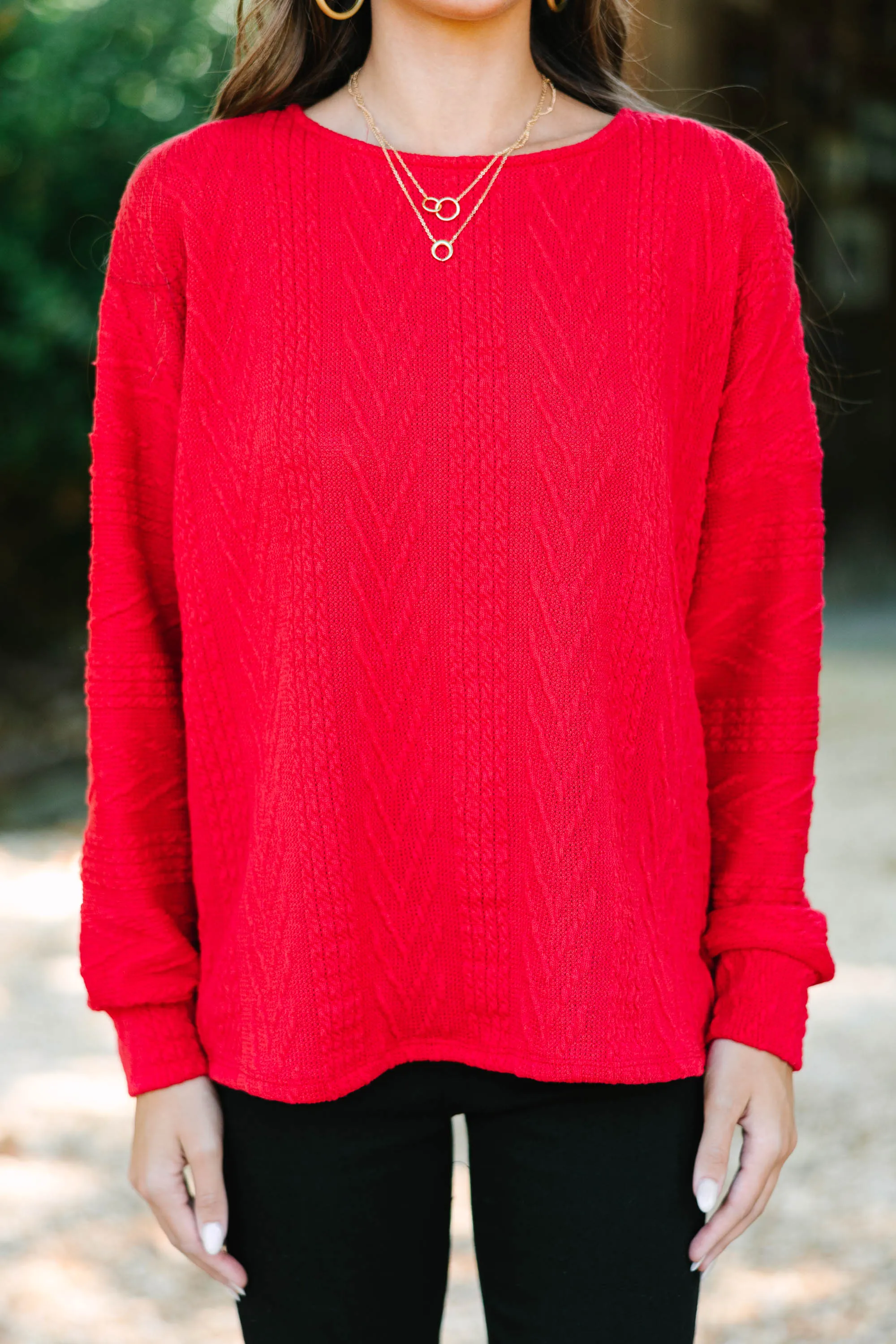 The Slouchy Red Cable Knit Top