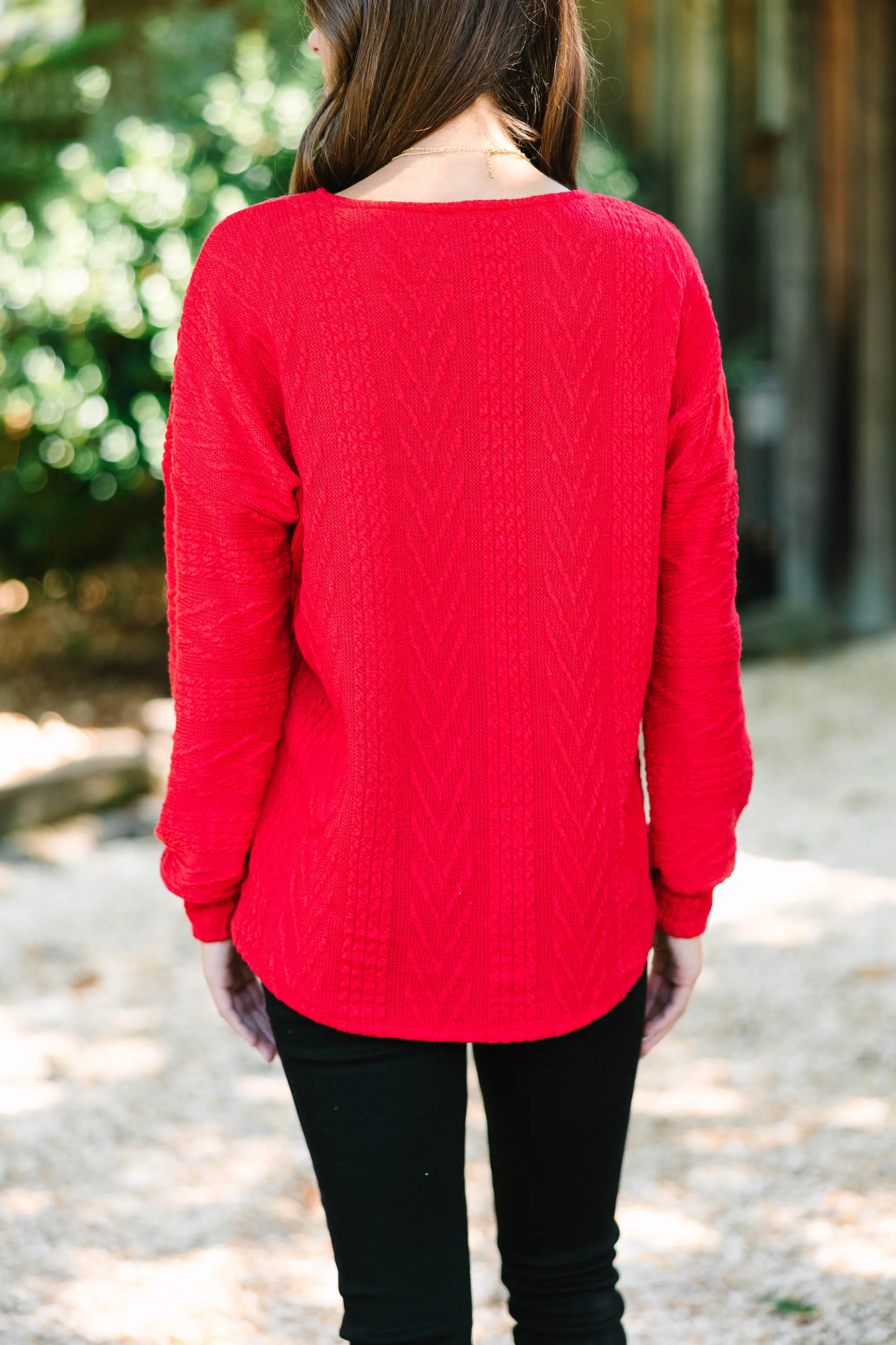 The Slouchy Red Cable Knit Top