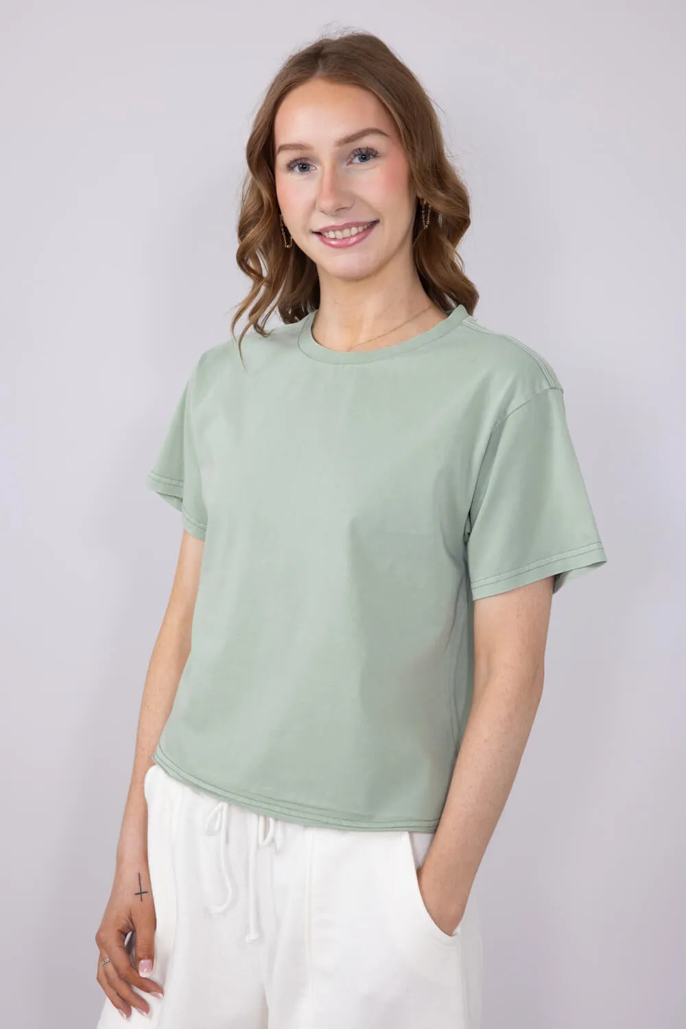 Thread & Supply Katelin T-Shirt for Women in Green | T1488CKNTS-AQUAGREY