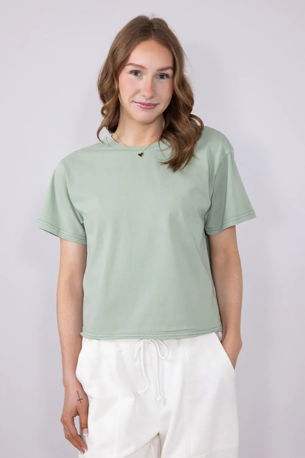Thread & Supply Katelin T-Shirt for Women in Green | T1488CKNTS-AQUAGREY