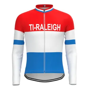 TI Raleigh Red Blue Vintage Long Sleeve Cycling Jersey Top